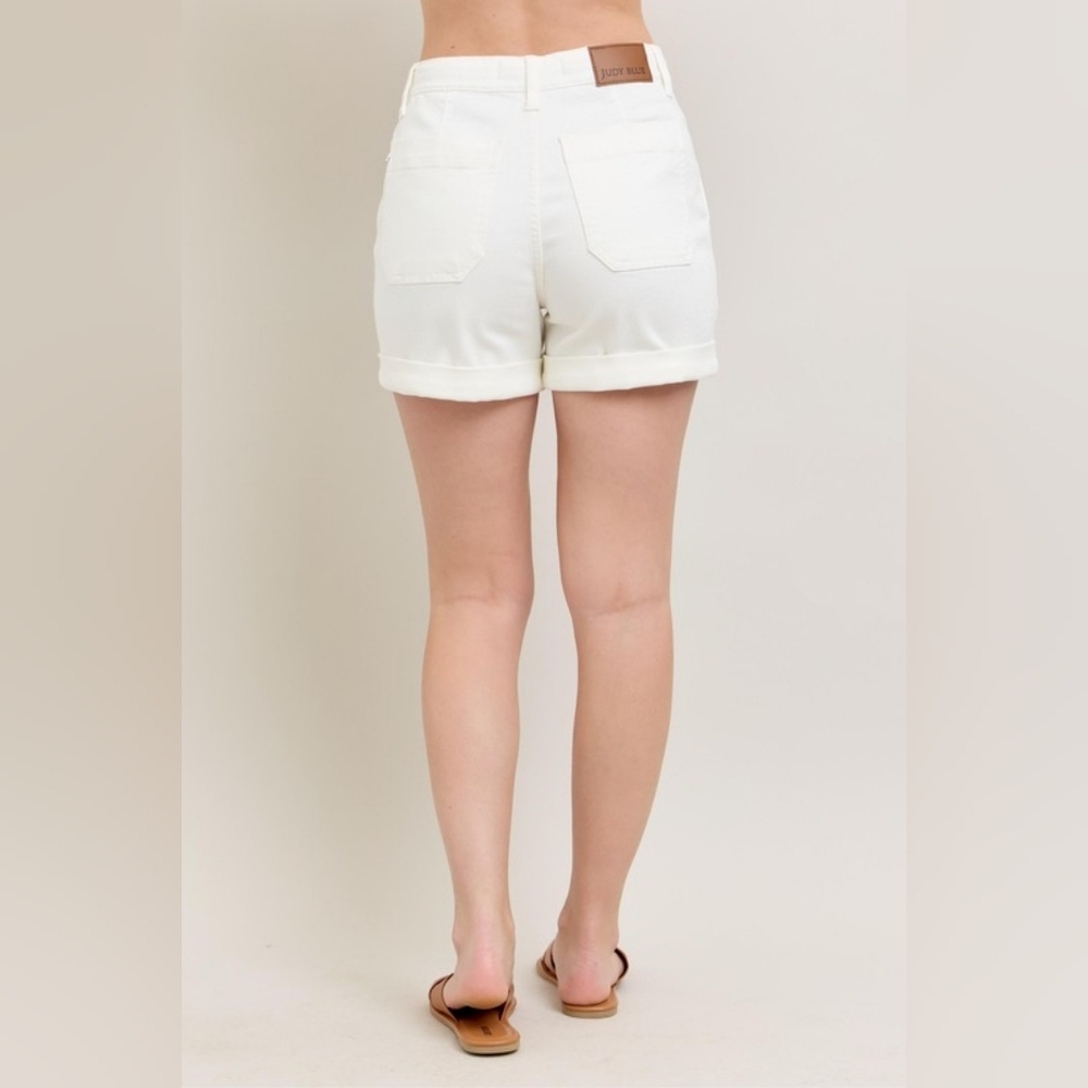 Judy Blue High Rise Jogger Denim Shorts Cuffed Tie Waist White Stretch S-3XL NEW - Picture 11 of 15